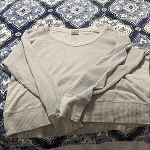 Aerie Gray Long Sleeve Waffle Knit Top